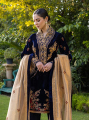 Swagiwear 3-Piece Unstitched Heavy Embroidered Velvet Suit -