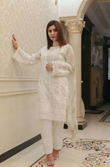 Swagiwear Azra Hameed - 3PC Lawn Chiken Kari Embroidered Shirt with Orrganza Embroidered Dupatta