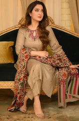 Bunnai - 3PC Dhanak Embroidered Shirt With Wool Printed Dupatta and Trouser - Sw1508