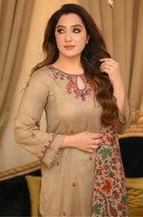 Bunnai - 3PC Dhanak Embroidered Shirt With Wool Printed Dupatta and Trouser - Sw1508