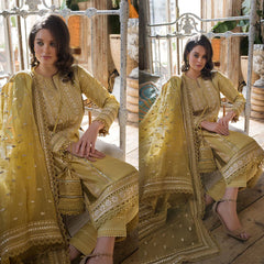 Sw204 SOBIA NAZIR EMBROIDERED 3PC Lawn DRESS WITH Embroidered Organza Dopata