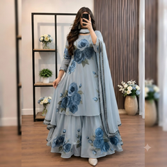 SwagiWear - 3 piece Lawn frock style Printed suit - Sw1478