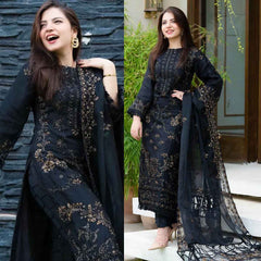 Swagiwear NISA - 3PC Lawn Embroidered Shirt With Chiffon Embroidered Dupatta