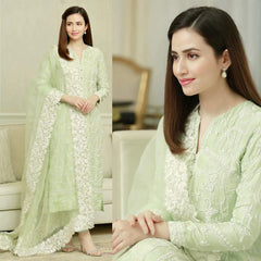Swagiwear Bareeze - 3PC Lawn Heavy Embroidered Shirt With Organza Embroidered Dupatta.
