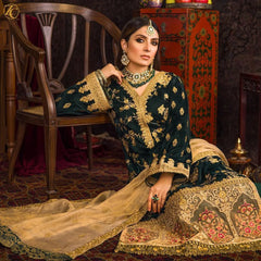 Swagiwear Velvet Heavy Embroidered Shirt With Organza Heavy Embroidered Dupatta -