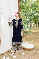 Swagiwear 3PCs Velvet Embroidered Dress With Velvet Embroidered Shawl -