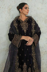 Swagiwear 3PCs Velvet Dress With Embroidered Organza Dupatta -
