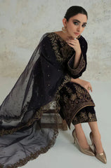 Swagiwear 3PCs Velvet Dress With Embroidered Organza Dupatta -
