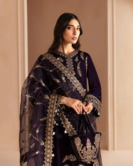 Swagiwear 3PCs Embroidered Velvet Dress With Shamooz Silk Trouser -