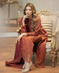 Swagiwear Maria .B 3PC Lawn full embroidered front piece for shirt sleeves embroidered With Bamber chiffon embroidered dupatta