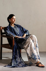 Iznik - 3PC Unstitched Silk Embroidered Shirt with Digital Printed Shawl and Trouser - Sw1546