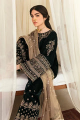 Swagiwear Unstitched 3PCs Embroidered Velvet Dress With Embroidered Organza Dupatta