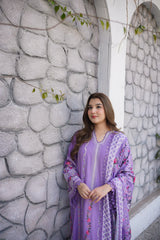 Saira Rizwan - 3PC Dhanak Chikankari Embroidered Shirt Pashmina Printed Dupatta - Sw1565