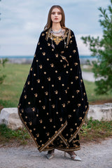 Swagiwear Unstitched 3PCs Embroidered Velvet Dress With Embroidered Velvet Shawl