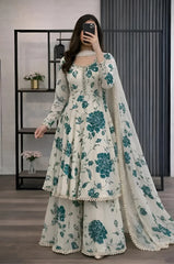 SwagiWear - 3 piece Lawn frock style Printed suit - Sw1472