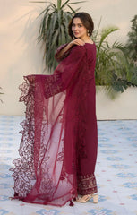 Swagiwear 3PCs Embroidered Lawn Dress With Organza Embroidered Dupatta