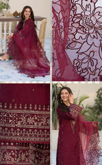 Swagiwear 3PCs Embroidered Lawn Dress With Organza Embroidered Dupatta