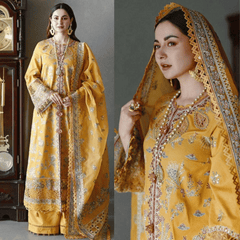 3 Piece Unstitched Heavy Embroidered Lawn Suit ( Four Sided Embroidered Organza Dupatta ) Sw927