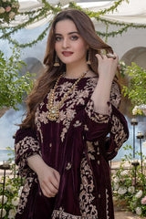 Swagiwear Embroidered Velvet Three piece with Velvet Shawl Winter Collection's