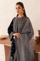 Swagiwear Winter Unstitched 3PCs Velvet Embroidered Dress With Embroidered Organza Dupatta