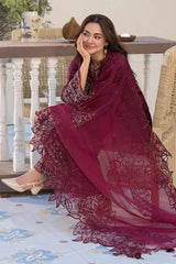 Swagiwear Velvet 3-Piece Dress with Embroidered Organza Dupatta -