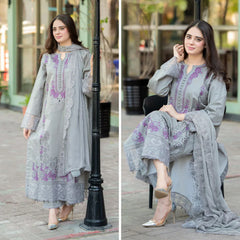 Swagiwear Mushq - 3PC Dhanak ChickenKari Embroidered Suit -