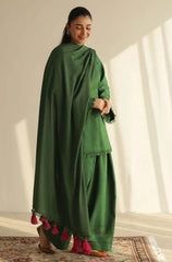Premium Emerald Green 3-Piece Unstitched Suit with MaTching Shawl - Sw1518