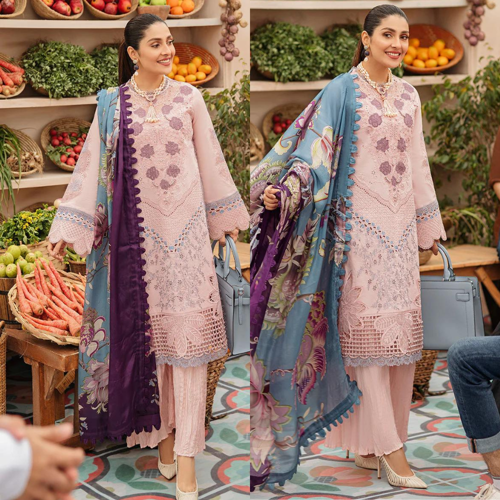 Swagiwear MUSHQ 3PC EMBROIDERED LAWN SUIT WITH PURE CHIFFON DUPATTA