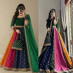 Swagiwear Kataan Silk 3 Piece Embroidered Lehenga -