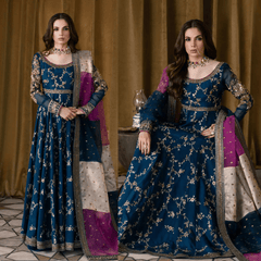 Swagiwear Maryum N Maria 3 piece kataan silk frock style embroidered suit -
