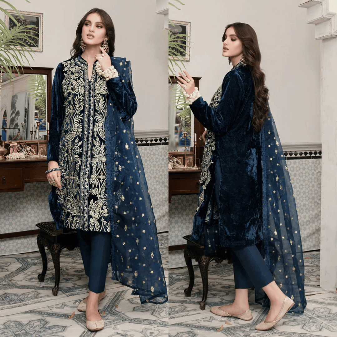 Swagiwear Jazmin - Embroidered Velvet 3-Piece Dress -