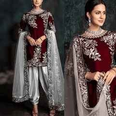 Swagiwear Jazmin - Embroidered Velvet 3-Piece Dress -