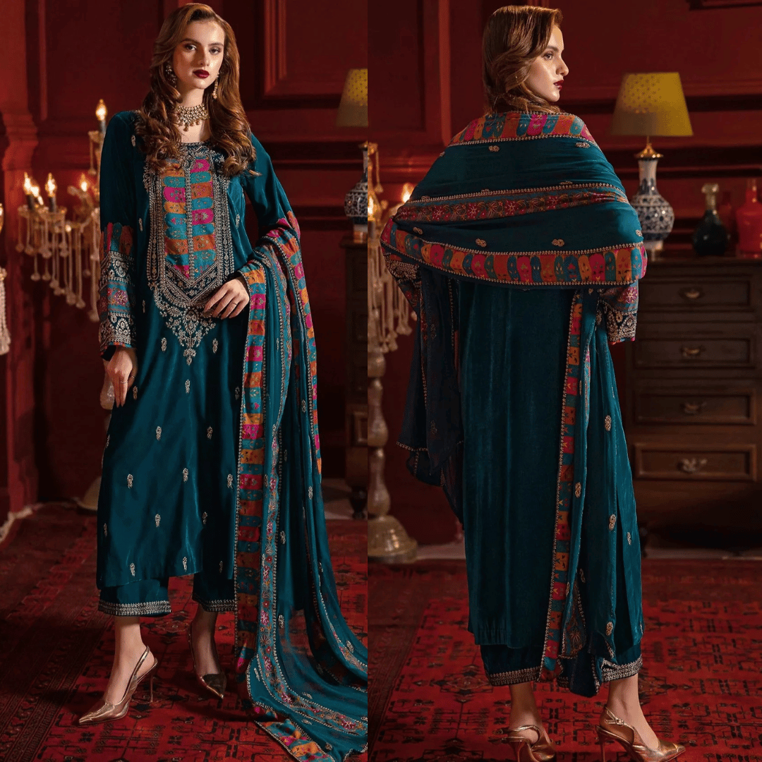 Swagiwear Asim Jofa - 3pc Embroidered Velvet Dress -
