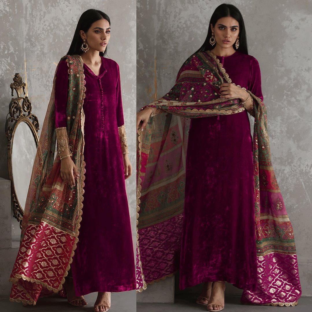 Swagiwear Jazmin - Embroidered Velvet 3-Piece Dress -