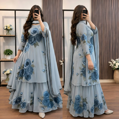 SwagiWear - 3 piece Lawn frock style Printed suit - Sw1478