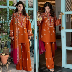 Batik - 3PC Dhanak Embroidered Shirt With Pashmina Printed Dupatta and Trouser - Sw1548
