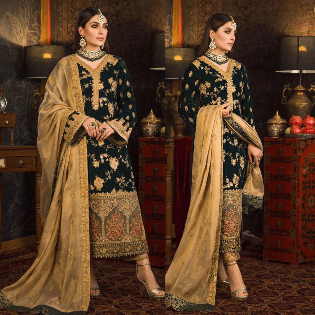 Swagiwear Velvet Heavy Embroidered Shirt With Organza Heavy Embroidered Dupatta -