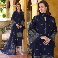 Swagiwear BAREEZE-EMBROIDERED 3PC LAWN DRESS WITH EMBROIDERED CHIFFON DUPATTA .