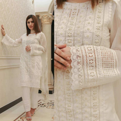 Swagiwear Azra Hameed - 3PC Lawn Chiken Kari Embroidered Shirt with Orrganza Embroidered Dupatta