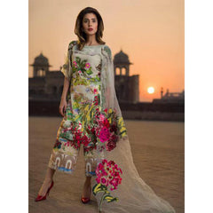 Swagiwear Lawn 3-Pcs Printed Plus Heavy Embroidered With Organza Dupatta.