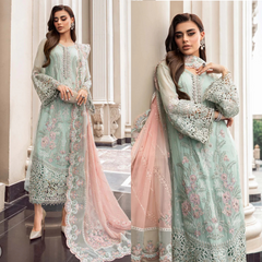 Swagiwear 3PC Organza Heavy Embroidered Shirt With Embroidered Organza Dupatta