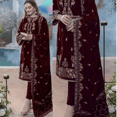 Swagiwear Unstitched Embroidered Velvet 3PCs With Velvet Shawl -