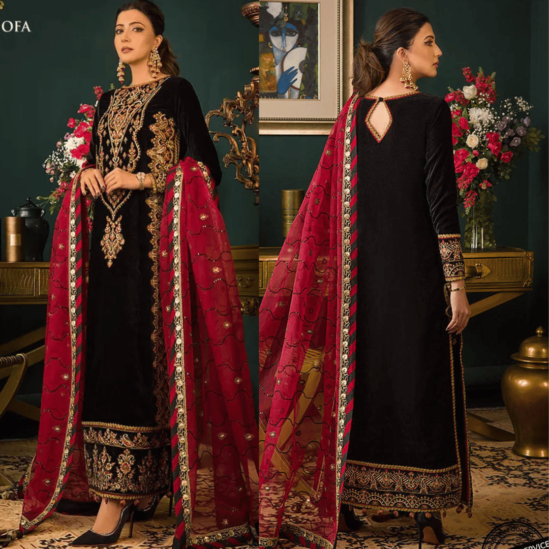 Swagiwear Asim jofa Embroidered Velvet 3piece suit -