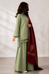 Elegant Sage Green 3-Piece Suit with Maroon Printed Shawl - Sw1517