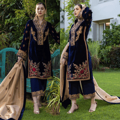 Swagiwear 3-Piece Unstitched Heavy Embroidered Velvet Suit -