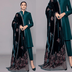 Swagiwear 3PCs Shamoz Silk Dress With Heavy Embroidered Velvet Shawl -