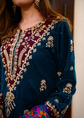 Swagiwear Swagiwear - Embroidered Velvet Dress with Wool Shawl -