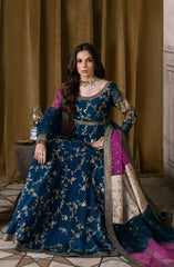 Swagiwear Maryum N Maria 3 piece kataan silk frock style embroidered suit -