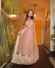 Swagiwear 3 Piece Unstitched Heavy Embroidered Lawn Suit ( Fully Embroidered Organza Dupatta )