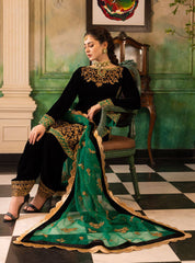 Swagiwear 3-Piece Unstitched Heavy Embroidered Velvet Suit ( Four Sided Embroidered Organza Dupatta